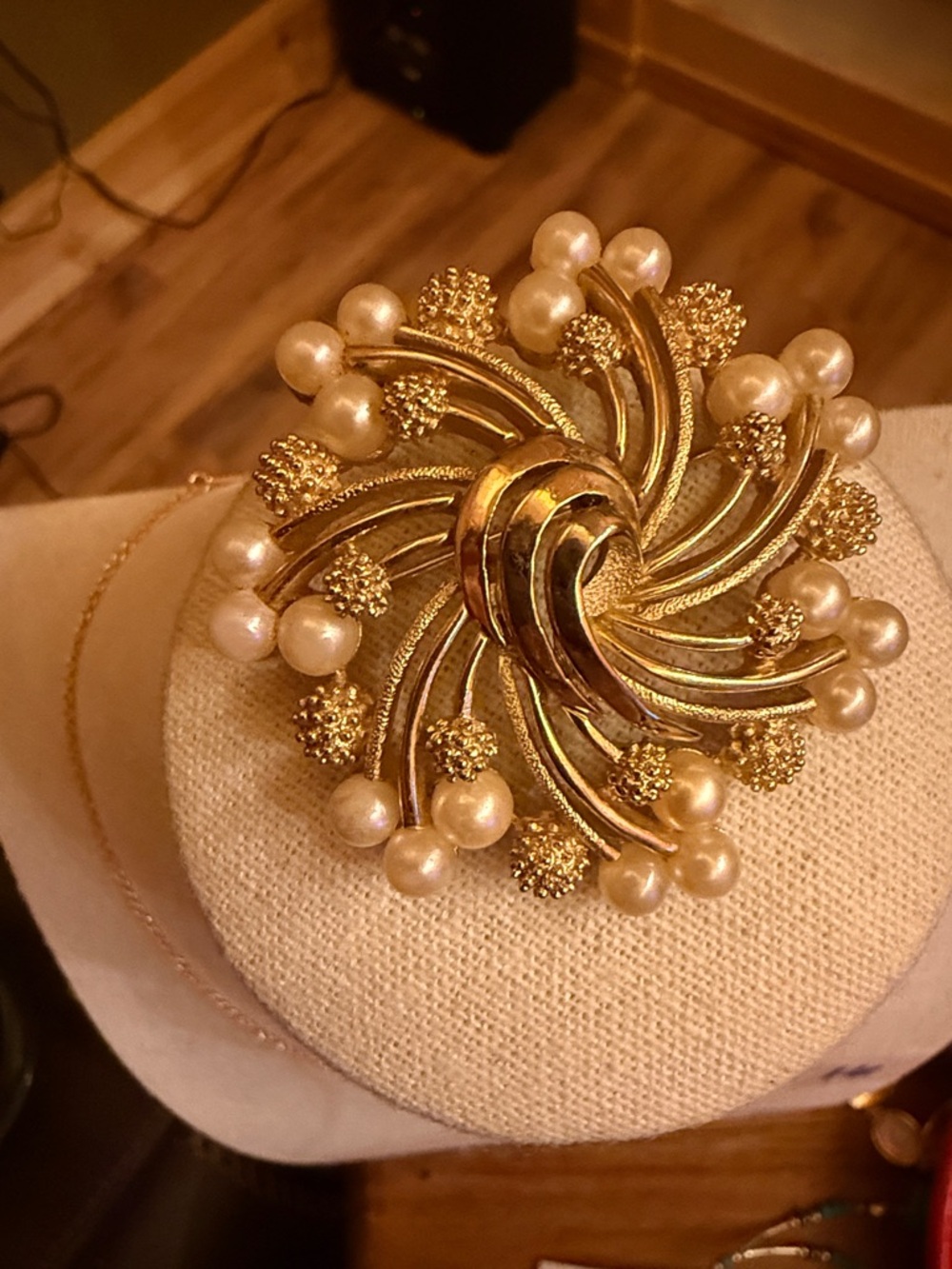 Crown Trifari Gold Pearl Swirl Brooch  - Women's Jewelry